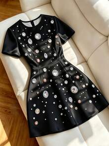 GlowEve CURVE Đầm bodycon co giãn in họa tiết trang sức thanh lịch cho nữ size lớn, đầm đen, đầm dạ hội, đầm xuân hè, trang phục đi biển, đầm tiệc thanh lịch, đầm thường ngày, đầm dự tiệc cưới, đầm dạ hội sang trọng cho nữ, trang phục nghỉ dưỡng cho nữ, đầm tốt nghiệp cho nữ, đầm sinh nhật cho nữ, trang phục kỳ nghỉ hè, đồ công sở đi làm cho nữ, phong cách đồng quê cho nữ - màu đen - Xem 3