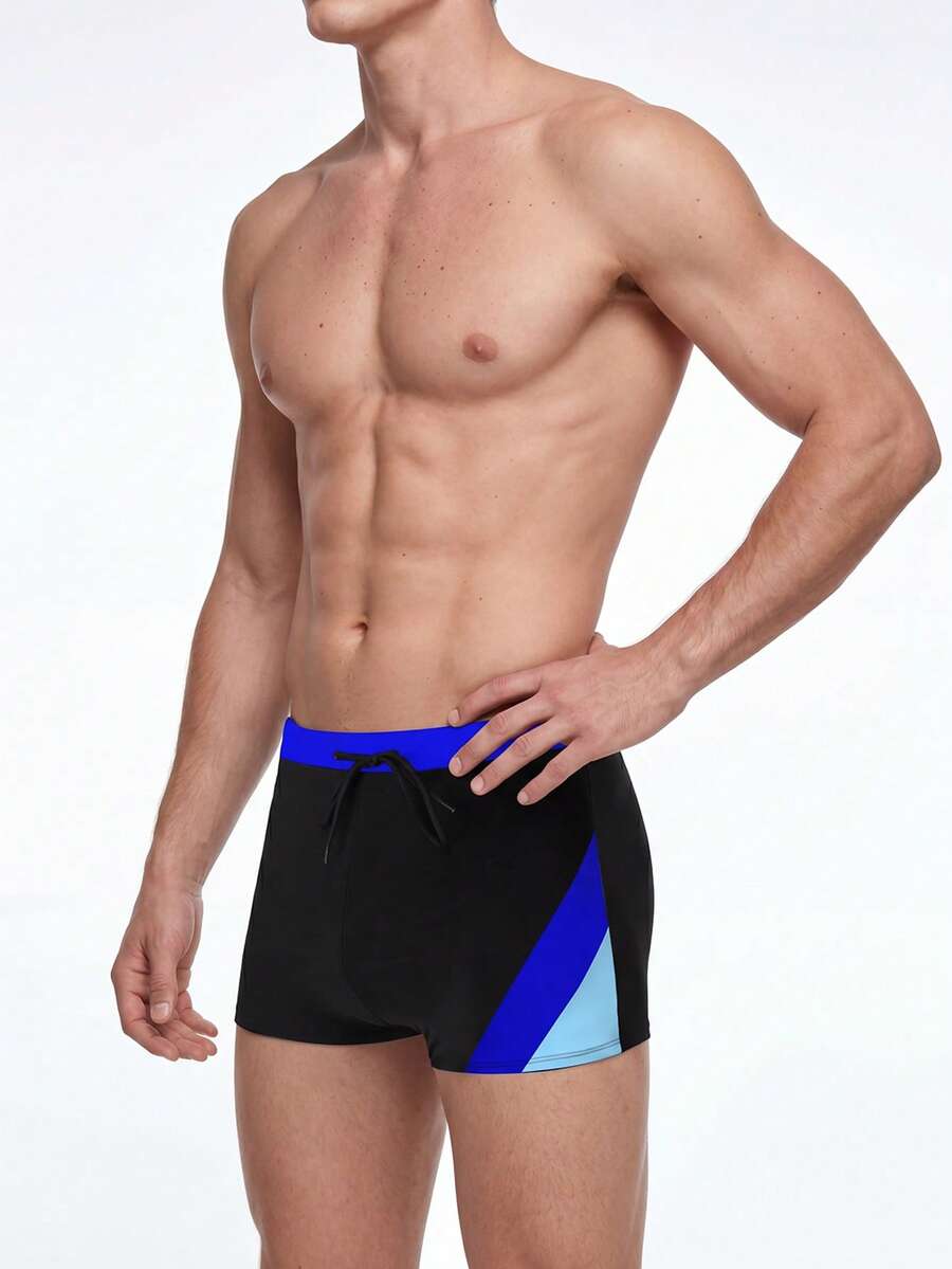 Manfinity KASUA Men Contrast Panel Drawstring Waist Swim Trunks,Hawaiian - Blue - View 1