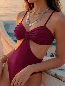 Swim Glamine Women's Solid Color Backless One-Piece Swimsuit For Beach Vacation - Red Violet - View 4