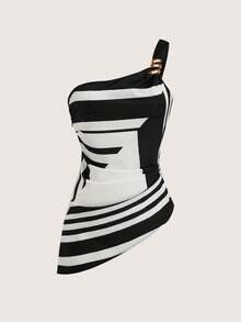SHEIN PariChic Elegante asymmetrische gestreifte Bluse mit Perlen für Damen, Schwarz & Weiß, geeignet für Gala, Frühling/Sommer, Strand, elegante Party, Lässig, Hochzeitsgast, luxuriöses Abendkleid, Urlaub, Abschlussfeier, Geburtstag, Sommerurlaub, Büroalltag - Schwarz und Weiss - Übersicht 5