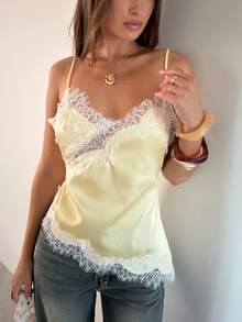 Opulessa Women's Contrast Lace Camisole Top - Pale Yellow - View 6
