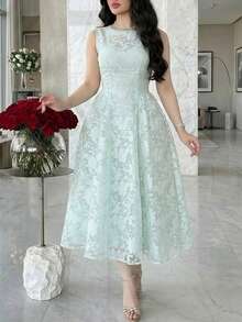 Modelyn New Arrival Summer Waist Ruched Elegant Romantic Vacation Party Dress - Pastel Green - View 2