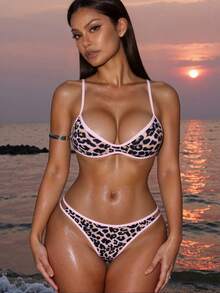Swim Mod Women Leopard Print Swimwear Set, For Beach & Vacation For Summer - Multicolor - View 2