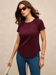 Activina Women's Solid Color Round Neck Raglan Short Sleeve Sports T-Shirt - Burgundy - View 7