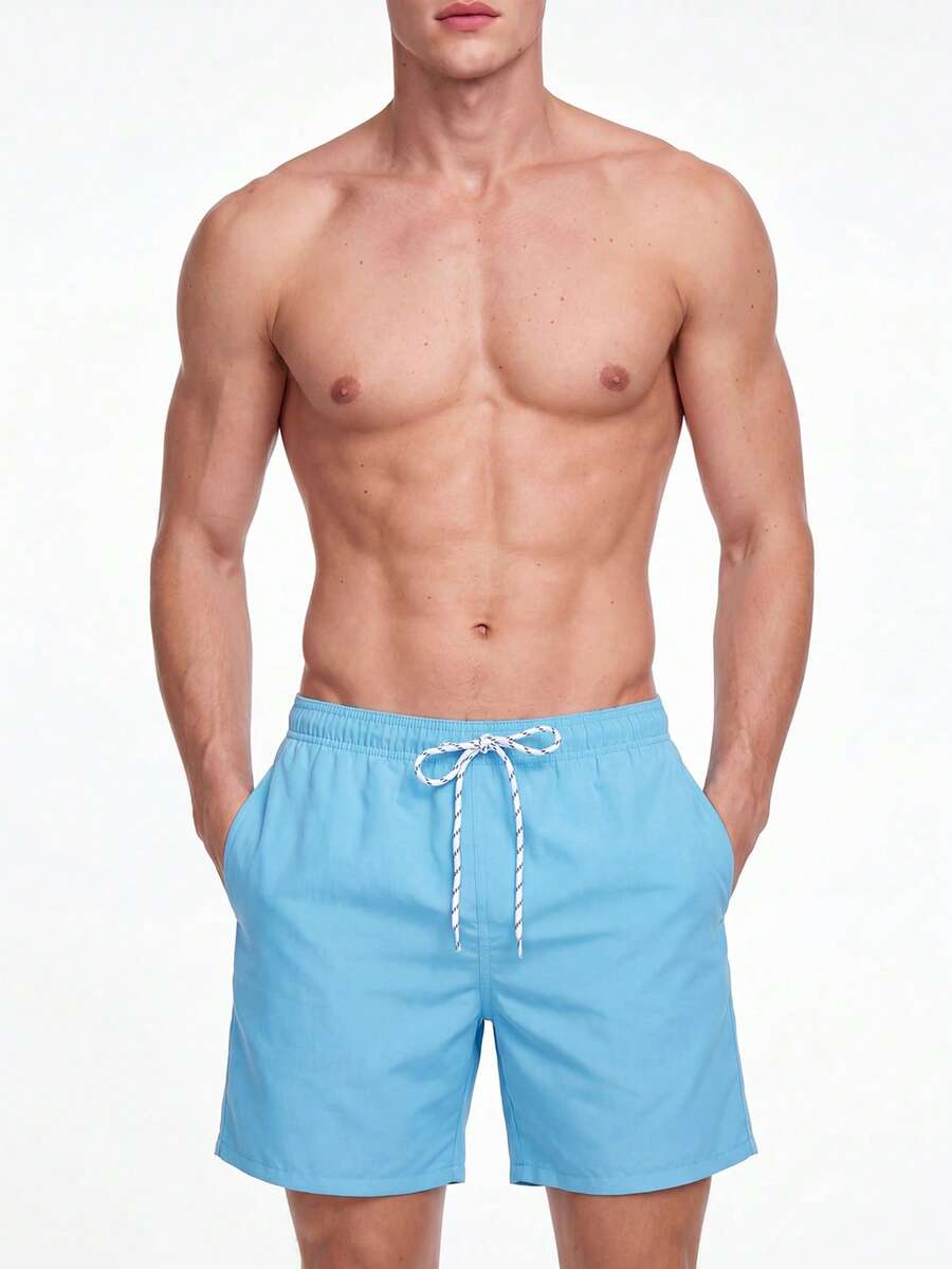 Manfinity KASUA Men's Solid Color Casual Beach Shorts - Baby Blue - View 1