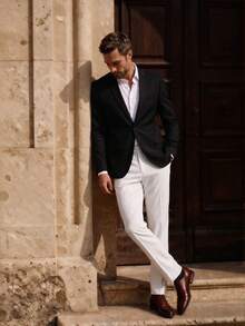 Officeau Blazer de manga larga de poliéster negro liso para hombre, con bolsillo, para verano/primavera/otoño, chaqueta deportiva, ligera, transpirable, fresca, casual, cómoda, para uso diario, regalo para padre/esposo - Negro - Ver 10