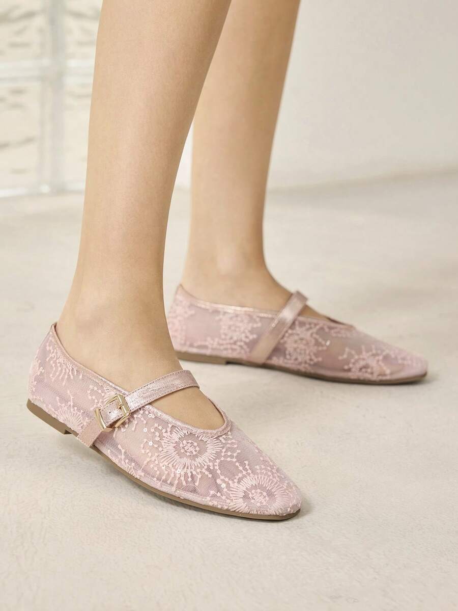 MOTF PREMIUM WOMEN'S COMFORTABLE VERSATILE SQUARE TOE MARY JANE FLATS, SUITABLE FOR COMMUTING & CASUAL WEAR SPRING SHOES - Rose Gold - View 2
