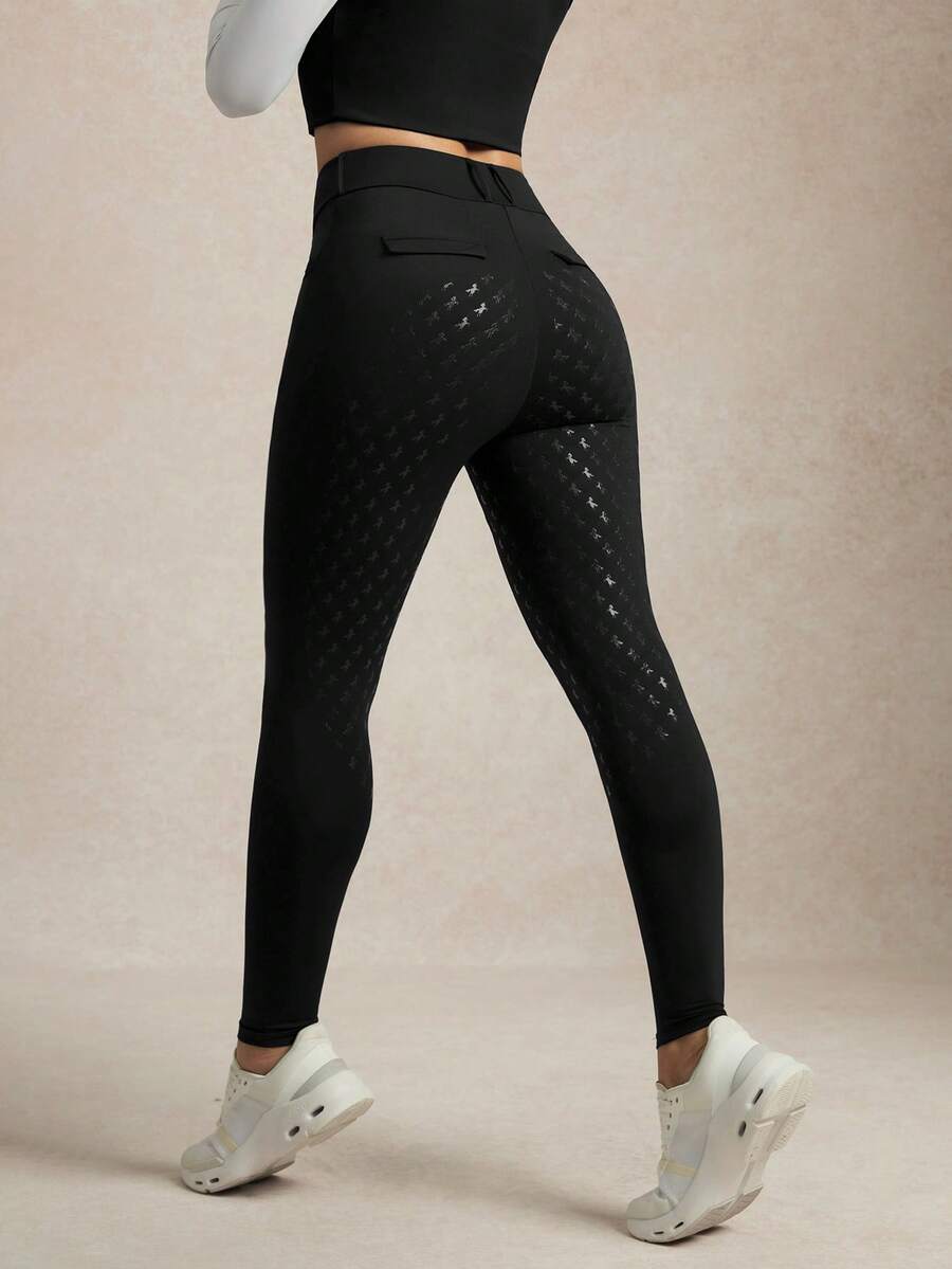 Activina 女款休閒百搭口袋緊身馬術內搭褲 - 黑色 - 查看 1