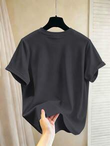 Manfinity Hypemode Plus Size Men's Letter Print Round Neck Short Sleeve Casual Versatile T-Shirt - Dark Grey - View 2