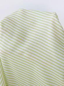 SHEIN 條紋翻領短袖長褲睡衣套裝 - 綠色 - 查看 9