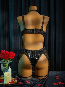 SpicyHot 2pcs Plus Size Sexy Lingerie Bodysuit Set,Sexy Lingerie For Women,Adult,Honeymoon,Hot,Date Night,Lingerie,Playsuit, Lace Sexy Outfit - Black - View 2
