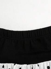 SHEIN 青少年女孩夏季可愛休閒黑白波點短袖短版上衣與抓褶迷你裙 + 對比色裙子 2件套，夏季 - 黑與白 - 查看 5