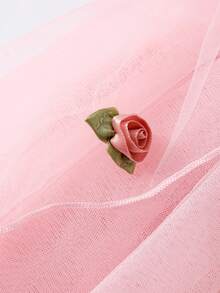 SHEIN Glamorique Kids 女嬰公主洋裝，細肩帶荷葉袖，粉色薄紗裙，3D花朵，派對穿搭，舞會禮服，畢業禮服，夏季洋裝 - 粉色 - 查看 7