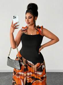 Maweii Plus Size Women's Sleeveless Color Block Casual Elegant Curve Dress Suitable For Summer Vacation Outings Elegant Loose Long Dinner Wedding Guest Black - Multicolor - View 6