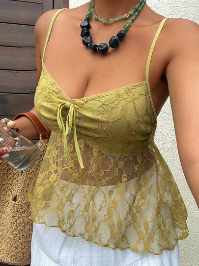 Dazy Plus Áo ren dáng ngắn ôm sát quyến rũ phong cách đường phố size lớn cho nữ, áo hai dây và áo tank top mùa xuân hè