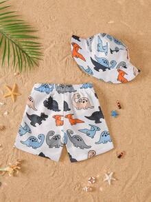 Infant & Toddler Boy Outdoor Blue Striped Drawstring Beach Pants With Sun Hat - Multicolor - View 2