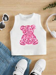 Young Girl Casual Simple Cartoon Pattern Sleeveless Round Neck Tank Top Suitable For Summer - Multicolor - View 2