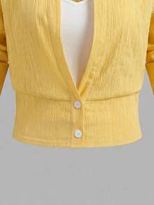 EMERY ROSE Women's Colorblock Dropped Shoulder Long Sleeve Button-Down Casual French Shirt Vacation Yellow Autumn - Yellow - View 4
