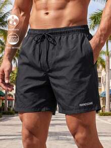Horizaway Summer Men's Solid Color Drawstring Waist Pocket Beach Shorts Holiday / Vacation / Beach / Hawaii / Tropical / Swim /  Bathing - Black - View 1