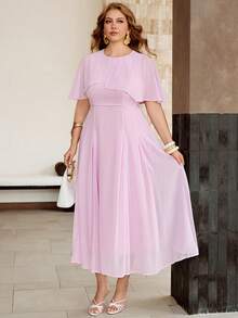 Roveilla Women's Spring/Summer Sheer Chiffon Fabric French Elegant Romantic Dress, Suitable For Wedding, Commute, Vacation, Round Neck, Sleeveless Light Blue - Pink - View 3