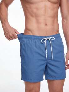 Manfinity KASUA Men's Solid Color Drawstring Casual Beach Shorts - Royal Blue - View 6