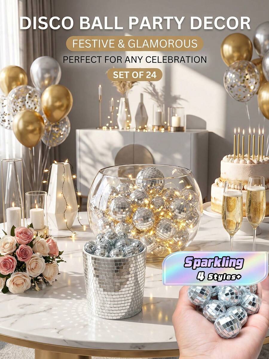 20-Pack Mini Disco Balls - 70s Retro Silver Reflective Ornaments For Aesthetic Room Decor, Wedding, Party, Christmas Holiday Decoration Bedroom Decor Home Decor Wall Decor - Clear - View 1