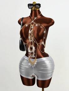 Mistrie Women's Sexy Hollow Out Fashion Hot Girl Beaded Top - Gold - View 8