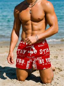 Solantero Loose Fit Sweat Shorts Men's Letter Print Loose Shorts, Suitable For Summer - Red - View 4