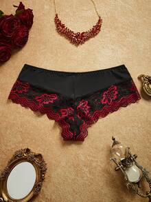 PinupPomp 1 buah Celana Dalam Thong Seksi Berwarna Hitam & Merah dengan Motif Renda - MultiWarna - View 1