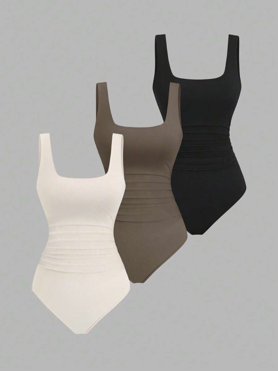 Sweetra Body casual de mujer de unicolor con tirantes anchos y fruncido - Multicolor - Ver 1