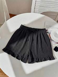 Comfortcana 女款素色腰部綁帶荷葉邊短褲三件套 - 彩色 - 查看 9