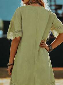 EMERY ROSE Dark Green Summer Boho Vacation Holiday Women's Plus Size V-Neck Short Sleeve Print Dress,Lace Trim Elegant Casual Fashion Resort Beachwear Everyday - Mint Green - View 2