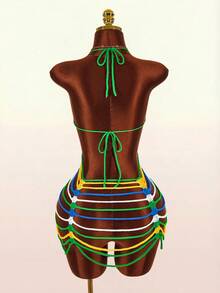 Amplova Crochet Bikini Cover Up, Sleeveless Colorblock Vibrant Sexy Shawl For Women - Multicolor - View 9
