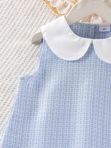SHEIN Sweet Sleeveless Pleated Dress, Decorated With Playful Bows, Showcasing A Lively Princess Style. The Dress Body Is Fully Allover Print With Exquisite Bow Patterns, Versatile And Timeless. An Essential Outfit For Young Girls To Wear Out. - Blue - View 3
