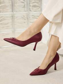 MOTF PREMIUM Zapatos de tacón alto para mujer, versátiles, de moda sencilla y generosa, adecuados para el trabajo, la oficina y el uso diario - Color caoba - Ver 1