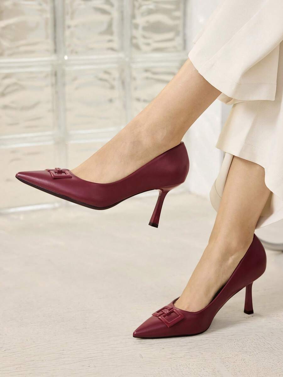 MOTF PREMIUM Zapatos de tacón alto para mujer, versátiles, de moda sencilla y generosa, adecuados para el trabajo, la oficina y el uso diario - Color caoba - Ver 1