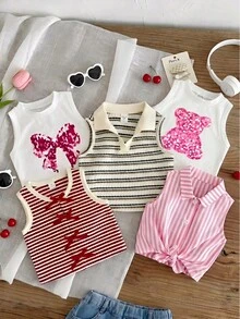 Young Girl Casual Simple Cartoon Pattern Sleeveless Round Neck Tank Top Suitable For Summer - Multicolor - View 10