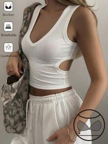 DAZY Atasan Tank Top Camisole Pendek Tanpa Punggung Warna Polos untuk Wanita, Pakaian Musim Panas - Putih - View 1