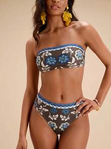 Travachic Women Floral Print Bandeau Bikini Set,Summer Outfits For Women,Swimsuits For Woman,Bathing Suits For Women - Multicolor - View 7
