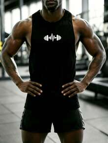 GymBeat Áo tank top thể thao nam cổ tròn in họa tiết tạ tay, tập gym - màu đen - Xem 3