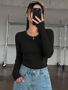 DAZY Fall/Winter Business Casual Style Solid Color Slim Fit Sweater,Long Sleeve Tops - Black - View 6