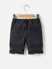 SHEIN Calções de ganga rasgados casuais desgastados, folgados e largos para rapaz, bermuda, para uso diário na primavera e no verão - Preto - Ver 5