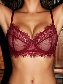 Divavoom 2pcs Set Mature Rose Red Lace Patchwork Lingerie Set - Burgundy - View 6