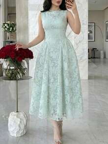 Modelyn New Arrival Summer Waist Ruched Elegant Romantic Vacation Party Dress - Pastel Green - View 1