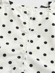 Elladie kids 2pcs Young Girls Summer New Ins Style Black And White Polka Dot Back Open Bowknot Square Neck Sleeveless Tank Top And Multi-Bowknot Design Puff Skirt Set, Suitable For Daily Outings, Banquets, Parties, Celebrations, Vacations, Back To School, Spring And Summer - White - View 5
