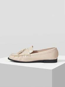 MOTF WOMEN'S NEW FRENCH RETRO FRINGED LACE-UP ROUND TOE FLATS, APRICOT VERSATILE CASUAL AND COMFORTABLE HIGH-END WOMEN'S SHOES - apricot mirror - View 3