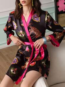 Chillnights 年轻活力心形豹纹纯色女式睡袍 - 彩色 - 查看 3