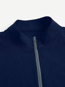 TaskEZ Chaqueta de uniforme de scrub con cremallera y manga raglán de unicolor - Azul Marino - Ver 7
