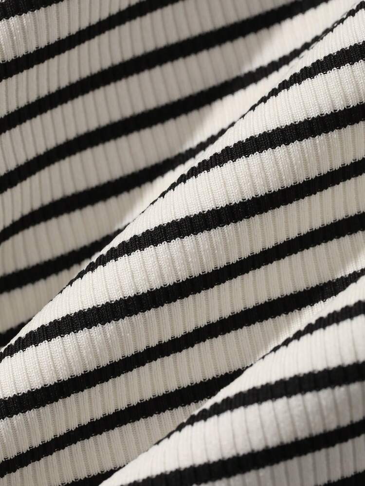 Dazy Plus Ultra Loose Striped Half Sleeve Black & White Summer T-Shirt