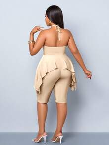 SOLERSUN Damen Große Größen Sexy und elegantes Damen Lässig-Pendler-Zweiteiler-Set, aprikosenfarbene Leggings mit Weste und stilvollem Saum, perfekt für Frühling und Sommer Strandurlaub. - Khaki - Übersicht 5